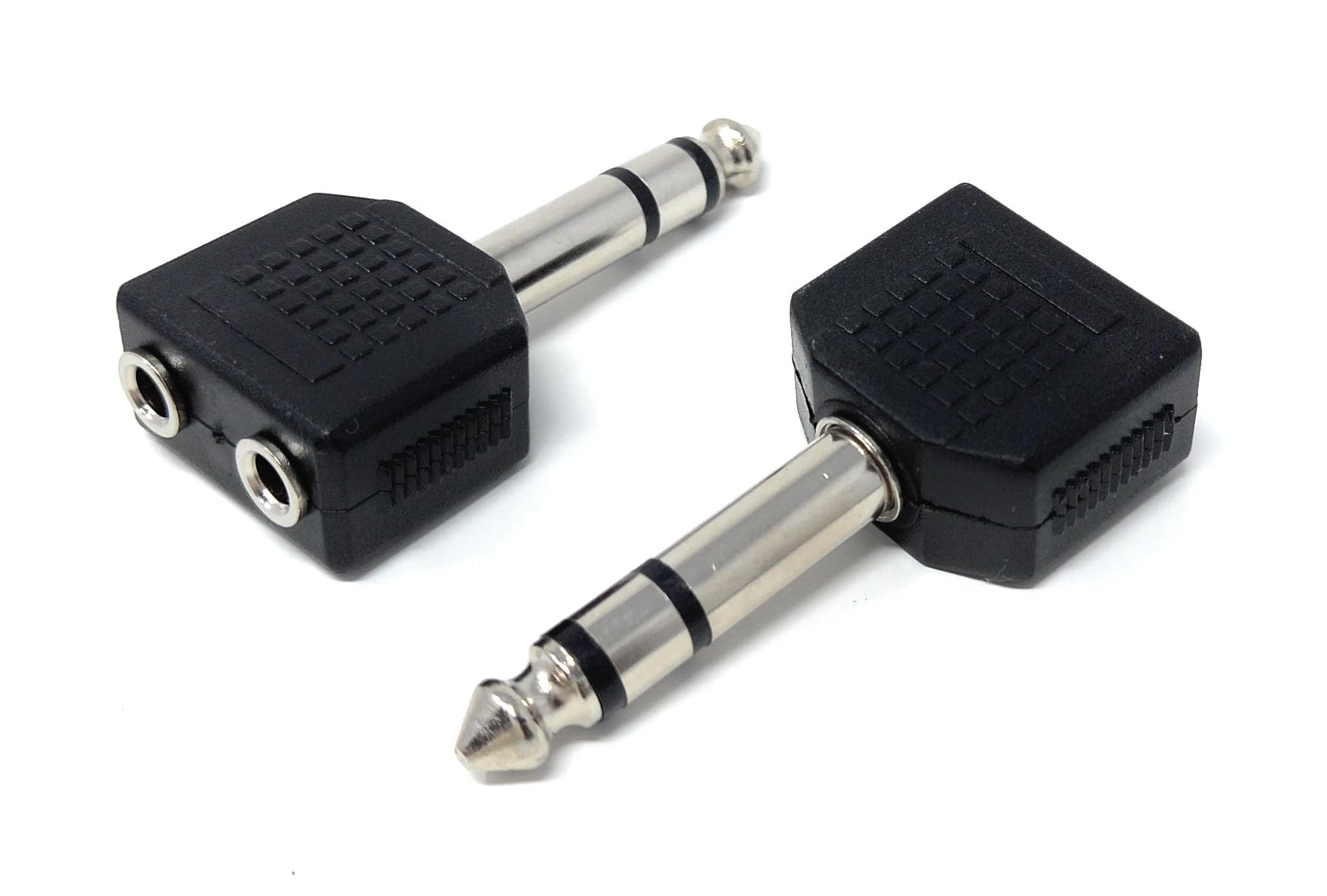 DRUT 2pcs. 6.35mm Stereo Jack Plug to Twin 3.5mm Female Sockets Cable Adapter Y Splitter (Black)