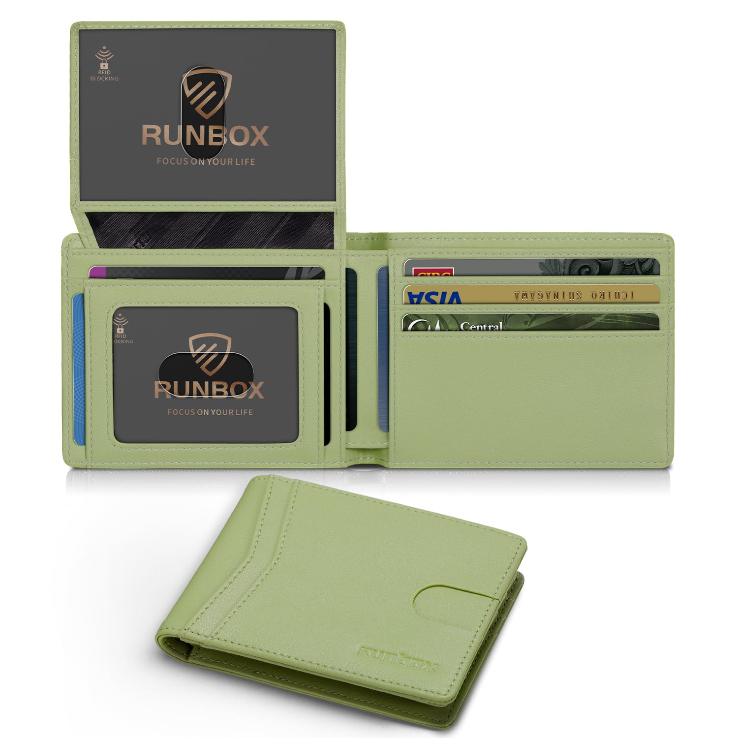 Photo 1 of RUNBOX Wallet for Men Slim Rfid Leather 2 ID Window With Gift Box