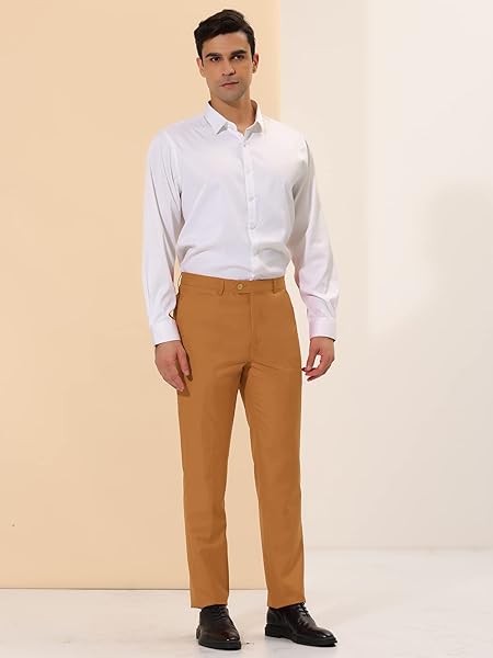 LARS AMADEUS MEN’S BROWN DRESS PANTS SLIM FIT FLAT FRONT CHINO BUSINESS WEDDING SUIT PANTS 30