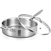 Inqibee Tri-Ply 5 Quarts Stainless Steel Sauté Pan with Lid, 12 Inch Induction Deep Frying Pan, Large Skillet,Jumbo Cooker, Dishwasher and Oven Safe,Detachable Handle.