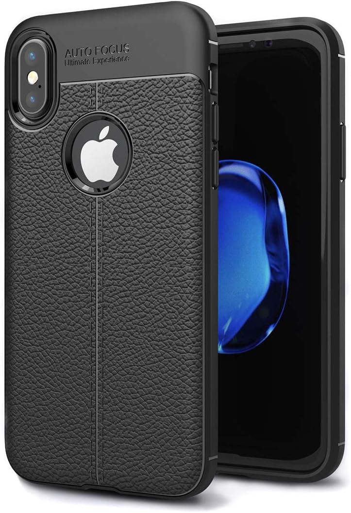 iPhone X XS Case Slim Fit Ultra-Thin Carbon Fiber Striae Soft TPU Silicone Rubber Bumper Shock Proof Dust Anti-Scratch Fingerprint Drop Protective Back Cover Compatible with Apple X XS 10(Black)