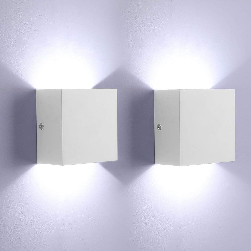 Glighone 2 Pcs LED Wall Lights Up Down Modern Aluminum 6W 6000K Cool White