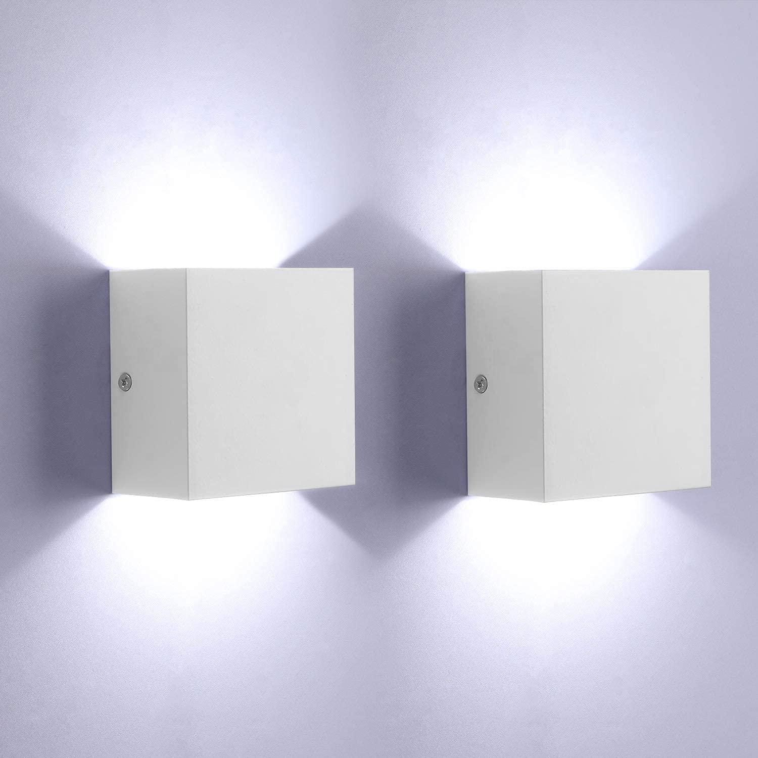 Glighone 2Pcs LED Wall Lights Indoor Up Down Wall Lamp Wall Wash Light Modern Wall Sconce White 6W Aluminum Lighting for Living Room, Bedroom, Hallway, Corridor, Stairs, Cool White