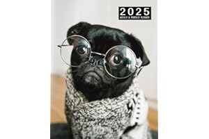 2025 Weekly and Monthly Planner Notebook: Pug in Glasses for Dog Lovers: 8.5 x 11 inches - 100 pages - Extra Note Pages - Soft Cover