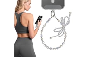 Kakulan Beaded Phone Wrist Strap, Sparkling Phone Bracelet with Crystal Bow, Cellphone Lanyard Chain Wristlet for Women, with