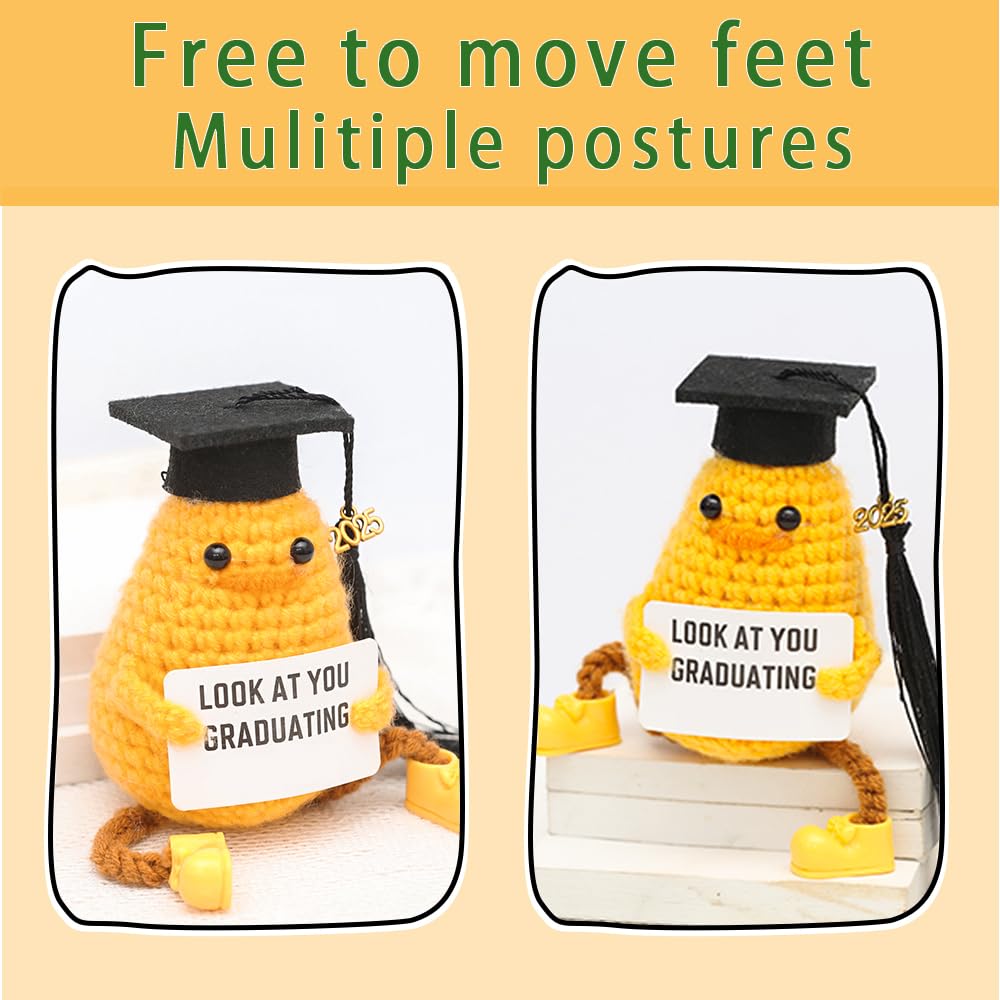 Ranvaira Funny Graduation Gifts Class of 2025, Positive Crochet Duck with Cap and Greeting Card, Handmade Emotional Support Plush College Graduation Gifts Set for Her Him