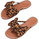 GORGLITTER Women's Leopard Print Bow Flat Sandals Slip On Open Toe Flip Flops Slide Sandal