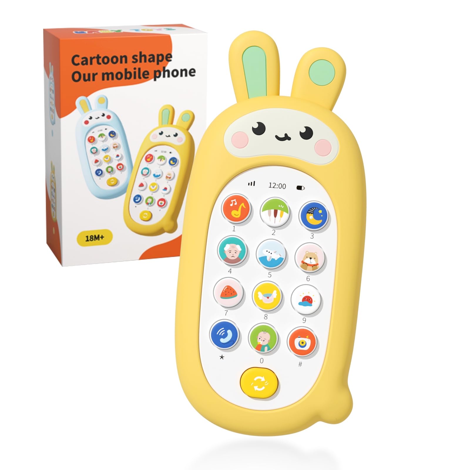 Photo 1 of UTOPLIKEY Baby Cell Phone Toy with 12 Learning Modes & Soothing Lullabies, Teething Silicon Mobile Phone Shell, Sensory Comfort Toys Gift for Toddler Infants Baby Shower Birthday (Yellow Bunny)