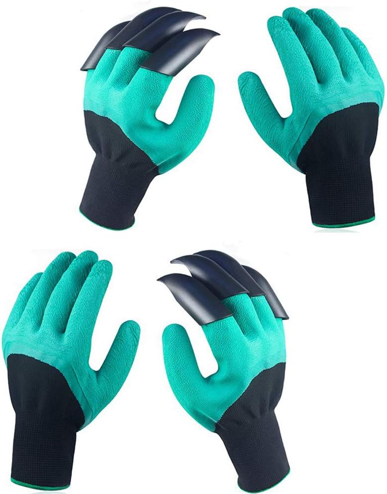Garden Genie Gloves with Claws, 2 Pairs Green Waterproof Garden Gloves For Digging Planting, Best Gardening Gloves for Gardener (Men or Women)…