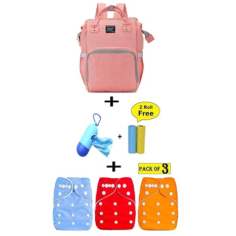 Baby Bucket Complete Mom & Baby Travelling Combo/Travel kit, with [Diaper Bag, Disposable Garbage Bag with Removable Capsule, Washable Cloth Diaper Set of 3] Orange Combo