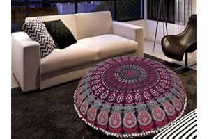 MY DREAM CARTS 32 Inch Floor Pillow "Cover Only" Cushion Cover Pouf Case Bohemian Meditation Pillow Cover Seating Throw Hippie Decorative Boho Indian Large Ottoman Outdoor Home Decor Cases Round Sham Mandala Cotton