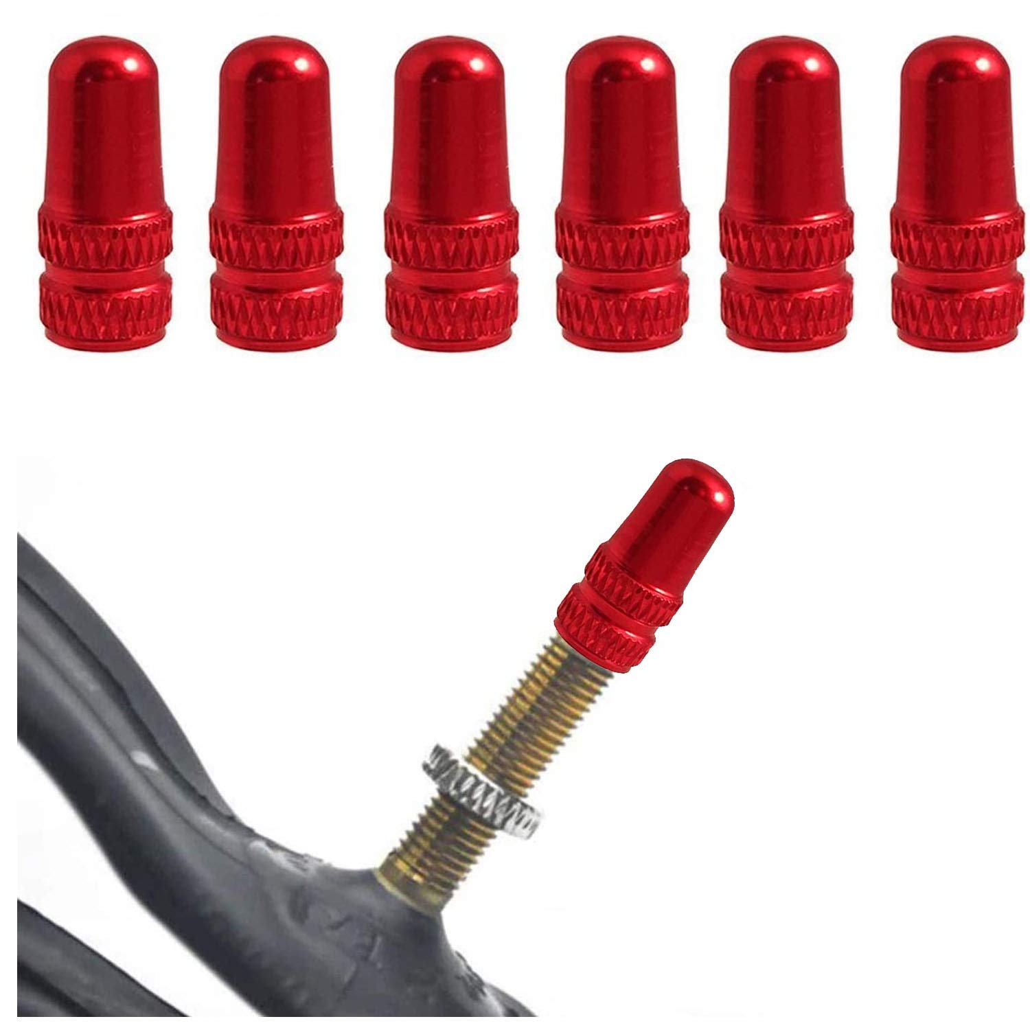 Set of 6 Premium Anodized Alloy Presta Valve Stem Caps for Bikes, Durable & Sleek Design, for Most Presta Valves, Enhances Bike Style, Performance & Overall Look, Easy to Install