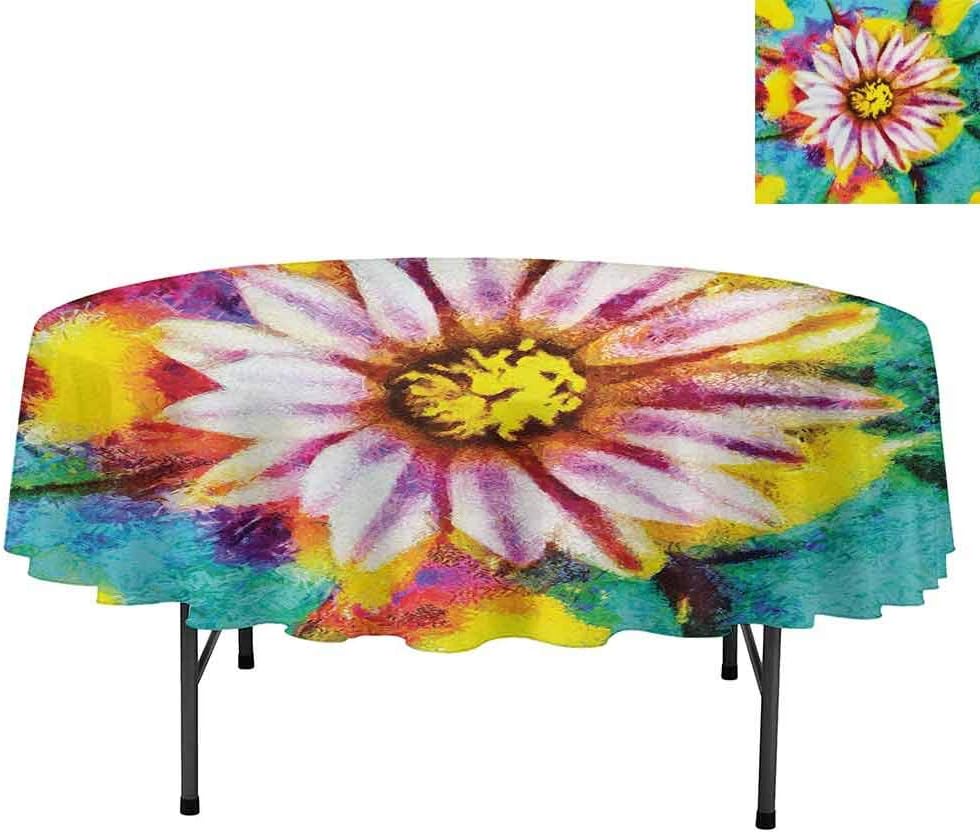 Aishare Store Water Resistant Spill Proof Tablecloths, Oil Paint of Blossoming Peyote Flower Abstract Petal Flo, Tablecloth for Dinner Party Restaurant, Round 54", Turquoise Pink