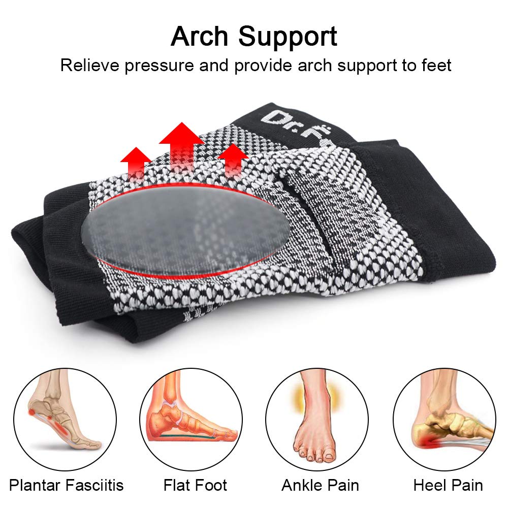 Dr. Foot\'s Compression Arch Support Sleeves for Men & Women, Plantar Fasciitis Socks with Comfort Gel Pad for Flat Feet, Foot and Heel Pain Relief (M - Men\'s 5-7.5 | Women\'s 6-9.5)