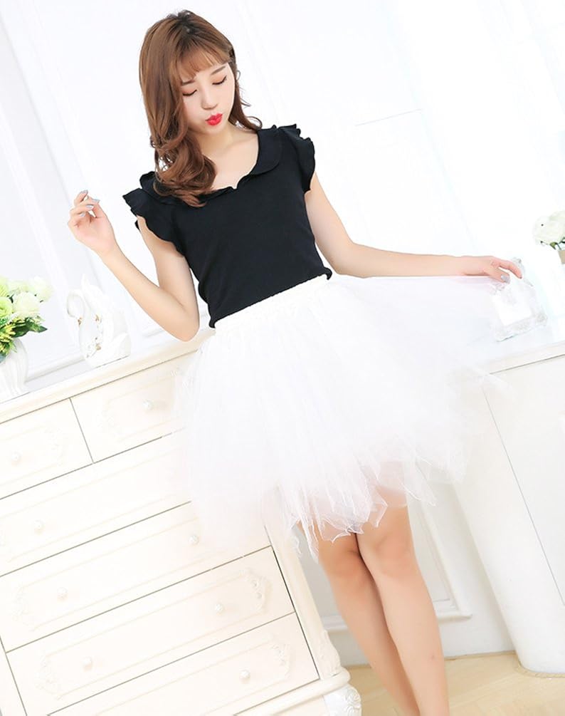 Adult Women 80's Tutu Skirt Layered Tulle Petticoat Halloween Tutu: Clothing