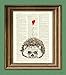 I Love You Valentine HEDGEHOG with heart print over an upcycled vintage dictionary page book art