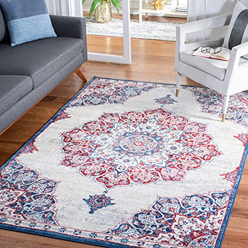 SAFAVIEH Brentwood Collection Area Rug - 6'7" Square, Ivory & Red, Medallion Di…