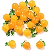 Gelirda 10pcs Natural Orange Agate Charms Imitation Fruit with Green Leaf Food Charms for Jewelry Making Bracelets Necklace