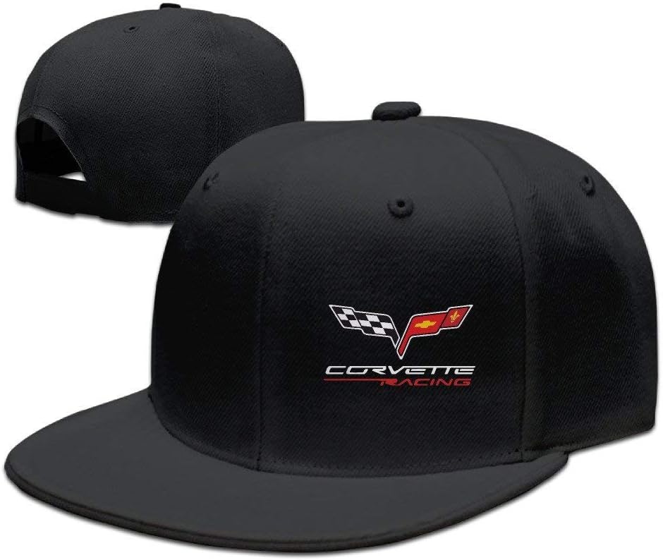fjfjfdjk Casual Men Women Extreme Sports MOTTO CORVETTE RACING Flat Ajustable Snapback Cap Black