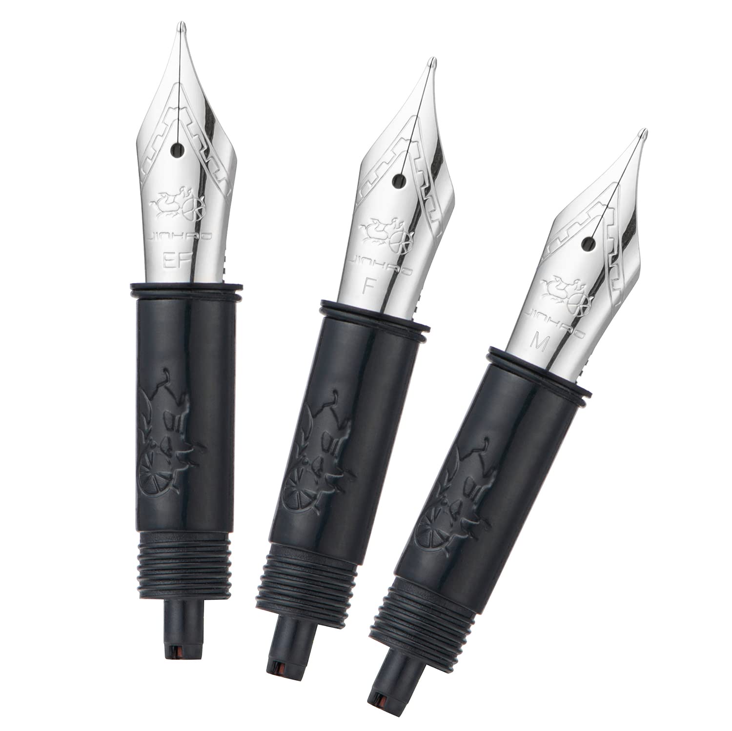 Set of 3 Jinhao 82 Fountain Pen Nib with Black Section Feed (EF, F and M) Silver-Compatible with Jinhao 82, 88, 95, 82 Mini, 92, 100 Mini Fountain Pen