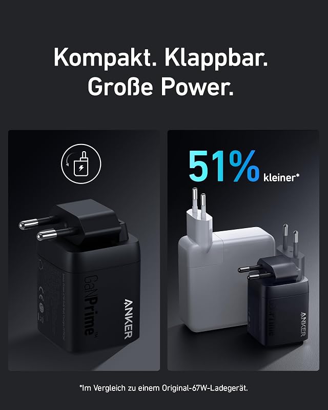 67W USB C Ladegerät, Anker Prime GaN Netzteil USB C, 3 Port PPS