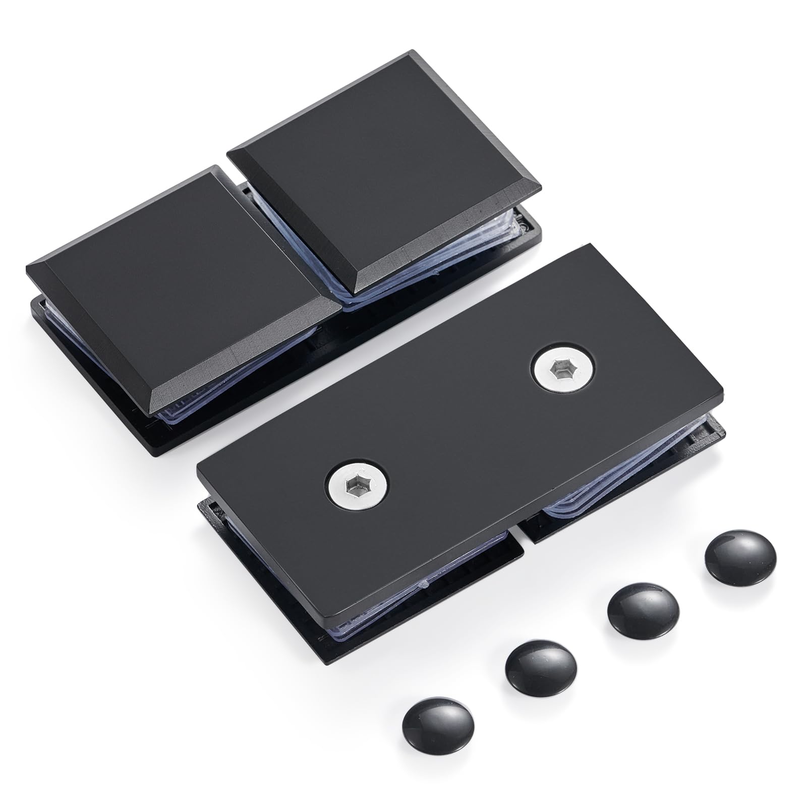Ranbo Square Frameless Glass Clamp Connector/Shower Door Fixed Panel/Glass-to-Glass Corner Clamp,304 Stainless Steel,for 5/16" - 1/2" (8-12 mm) Thickness Glass,2 PC, Matte Black