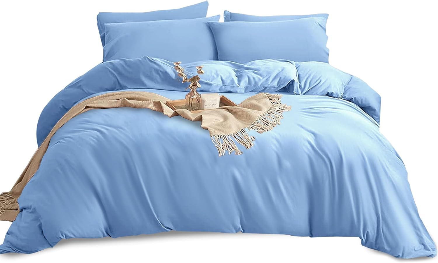 Yorkshire Bedding Duvet Cover Sets - Soft & Breathable Brushed Microfibre Plain Double Duvet Cover with Pillow cases - Button Closure Quilt Cover Bed Set - Light Blue — image 1
