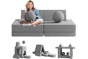 linor Kids Couch Toddler Couch 9pcs Kids Sofa Couch with Spherical Module and Tunnel Elements, Toddler Sofa Kids Fold Out Couch for Playroom Bedroom, Creative Baby Couch Kids Foam Couch (Grey)