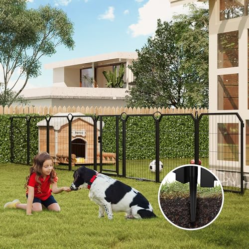 Garvee Dog Playpen 32 Inch 16 Panels Pet Pen with Door & Ground Stakes, Heavy Duty Steel Exercise Fence, Foldable Portable Puppy Playpen for Indoor Outdoor Yard RV Camping, Small Medium Dogs