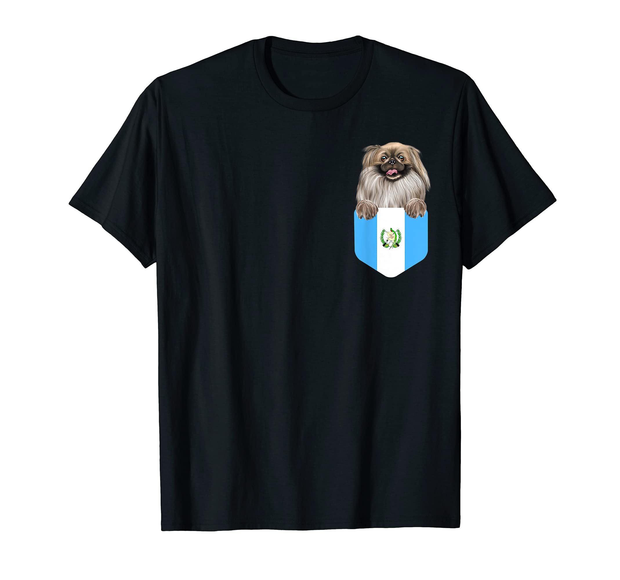 Guatemala Flag Pekingese Dog In Pocket T-Shirt