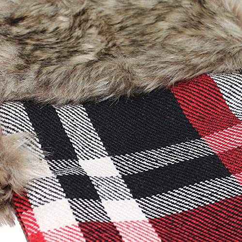 Red Plaid Christmas Stockings - 2-Pack of 21 inch Holiday Stockings with Festive Mink Faux Fur Cuff and Hanging Pompoms