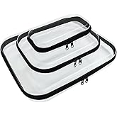 YOQIVEXU 3 Pcs Clear Hard Zipper Case, Hard Shell Plastic Clear Organizer Bag, Transparent Makeup Pouches, Portable Box for Travel Toiletries, Toy Storage Bins (Black, Multi)
