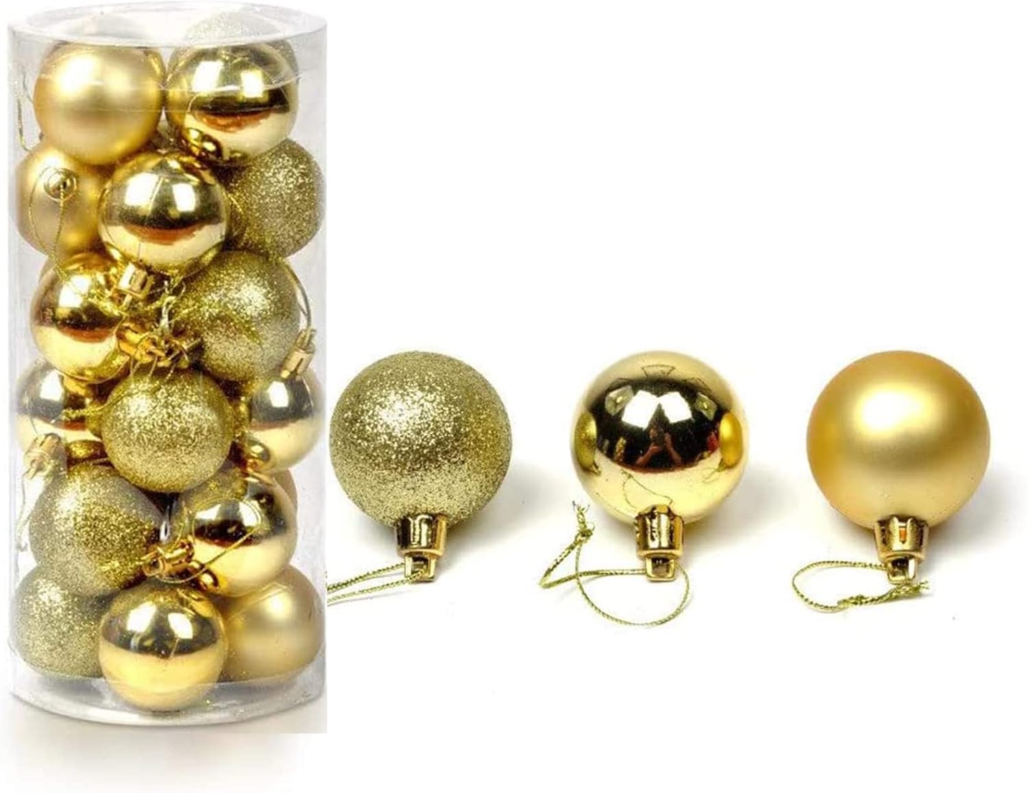 Ornaments - Christmas Ball Pendant, Decorative Shatterproof Christmas Tree Pendants Hanging 40mm Christmas Baubles Balls Ornaments Set Pack of 24 pcs (Gold Christmas Balls)