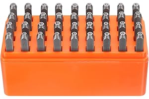 HARFINGTON 36pcs Metal Stamping Kit 1/16" (1.5mm) Steel Uppercase Letter and Number Punch Set (A-Z / 0-8 / "&" Symbol) Punch Press Tool with Case for Imprinting Metal Plastic Wood Leather