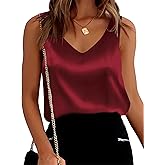 SimpleFun Womens Tank Tops Summer Sleeveless Satin Blouses Low Cut Silk Dressy Elegant Shirts (M,Burgundy)