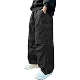 SANGTREE Boy's Drawstring Waist Streetwear Baggy Cargo Pants, Black, 9-10 Years = Tag 150