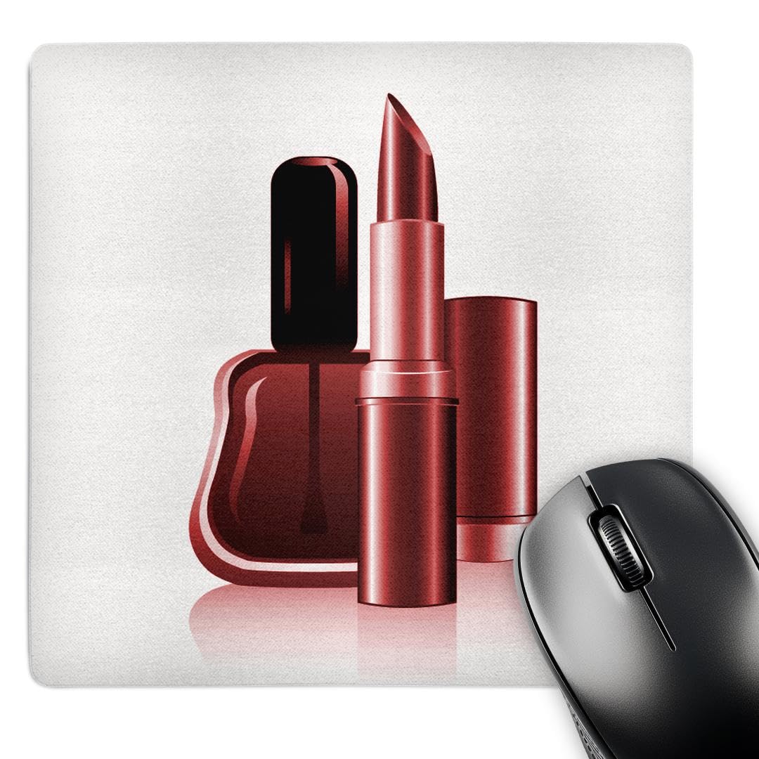3dRose mp_159026_1 8" x 8" An Illustration of Deep Pink Nail Polish and a Lipstick Mouse Pad