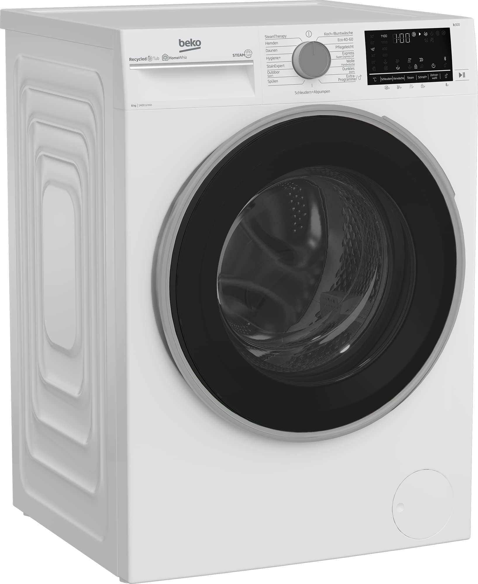 Beko B5WFU584135W Waschvollautomat, 8kg, Waschmaschine, Restzeitanzeige und Schleuderwahl, 1400 U/min, SteamCure Dampffunktion, allergikergeeignet, AquaWave Schontrommel, Bluetooth-Steuerung, Weiß 7