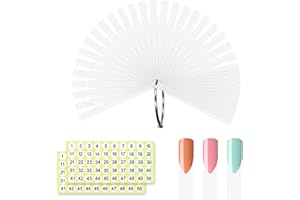 SIUSIO 50 Pcs Square Nail Swatch Sticks with Metal Split Ring and Numbered Tips - Clear Fan-shaped Color Display for Nail Art Polish Practice