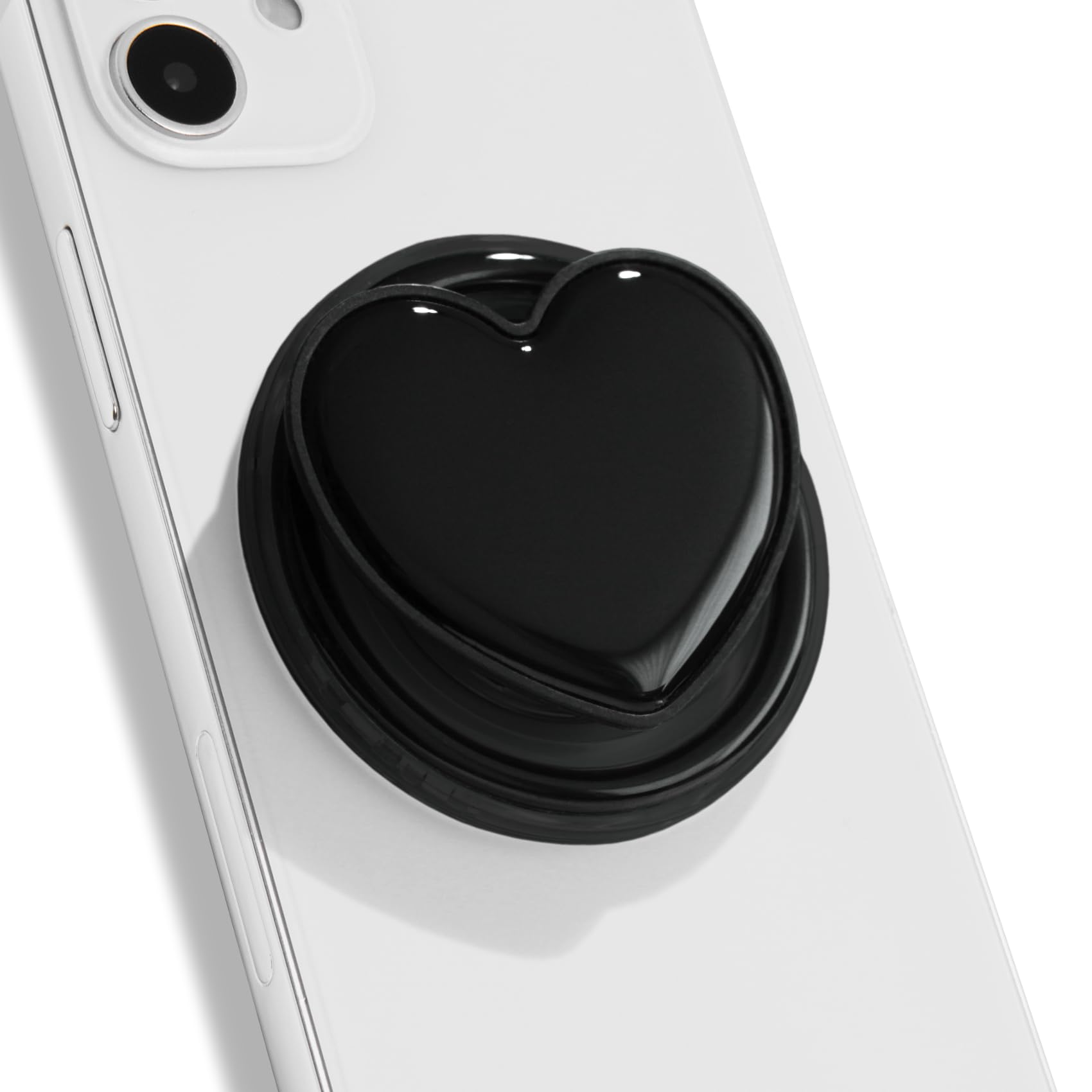 OnTheGrip Cute Solid Macaron Color Heart Shape Collapsible Mobile Phone Grip Stand Holder for Smartphone Tablet Cell Phone Accessory (Black)