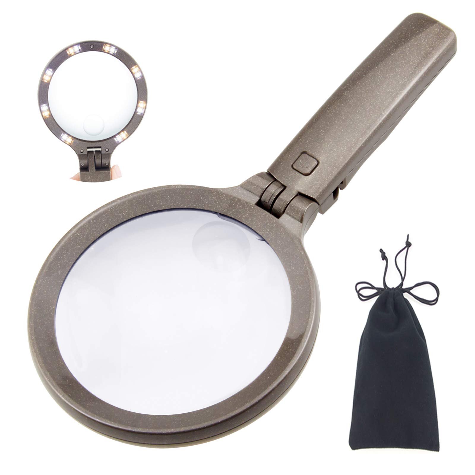 BIGLIGHT Magnifier with LED and Bracket, 3x5x Handheld 180 ° Foldable Magnifying Glass, Designed Specifically for Elderly Reading, Specifically for Maintenance Appraisal.