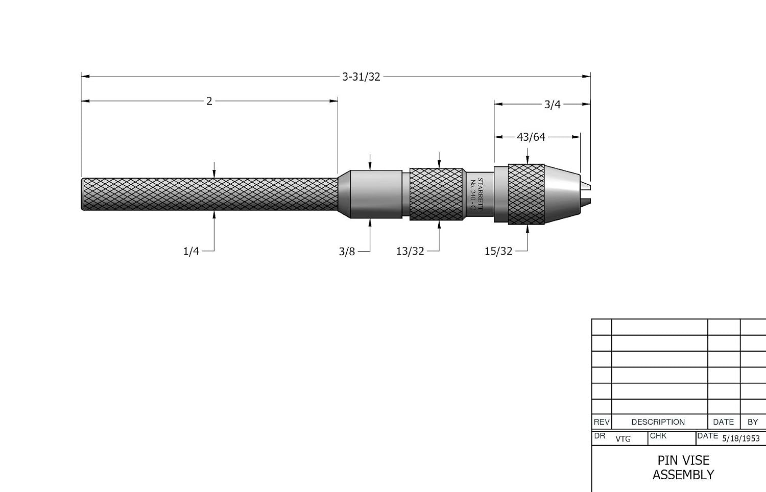 Starrett 240C Pin Vices With Tapered Collet, 0.045" - 0.135" Range, Silver - Image 3