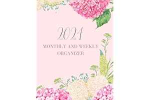 Beautiful floral 2024 monthly and weekly organizer, great gift idea, calendar 2024
