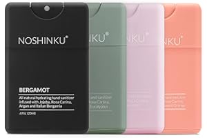 Noshinku Refillable Pocket Hand Sanitizer Discovery 4-Pack | Organic Sanitizing Mist with Moisturizing Botanical Oils | Kills 99.9% of Germs | FDA Registered | Sugarcane Derived Alcohol | Travel Size