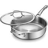 VocVoi 6-Quart Stainless Steel Saute Pan with Lid, 12-Inch Skillet, Dishwasher & Oven Safe, Works on All Cooktops