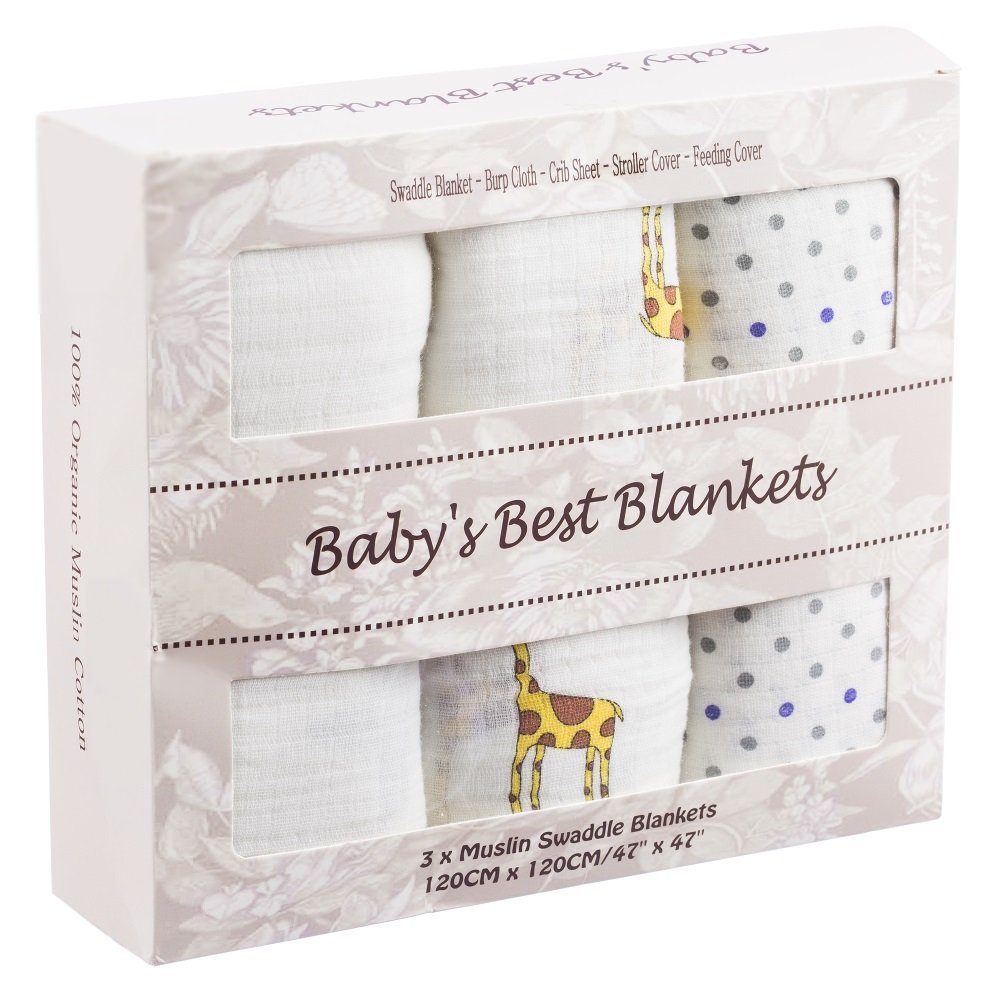 Muslin Swaddle Blankets for Sensitive Baby\'s - 47x47 inches - Unisex neutral design ideal for boy or girl baby