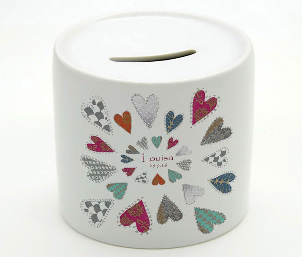 tigerlilyprints Love Hearts Money Box, Personalised Money Box, Baby