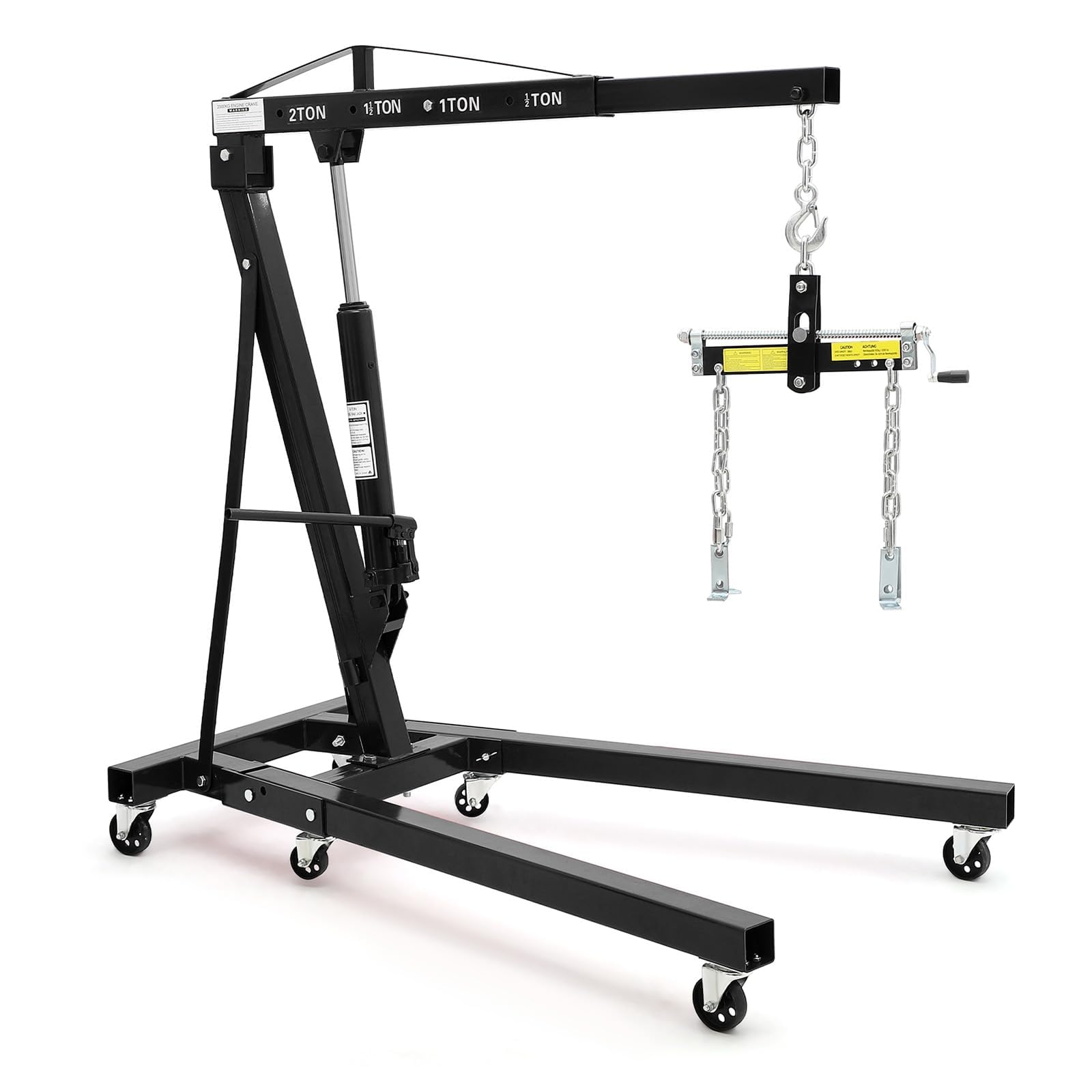 Photo 1 of ***USED, MINOR DAMAGE, UNKNOWN MISSING HARDWARE ***2 Ton Folding Hydraulic Engine Hoist with Load Leveler 44 LBS Capacity Heavy Duty Cherry Picker 6 Swivel Wheels&Hydraulic Pump Adjustable Boom (0.5T-2T) for Garage Workshop Warehouse Black