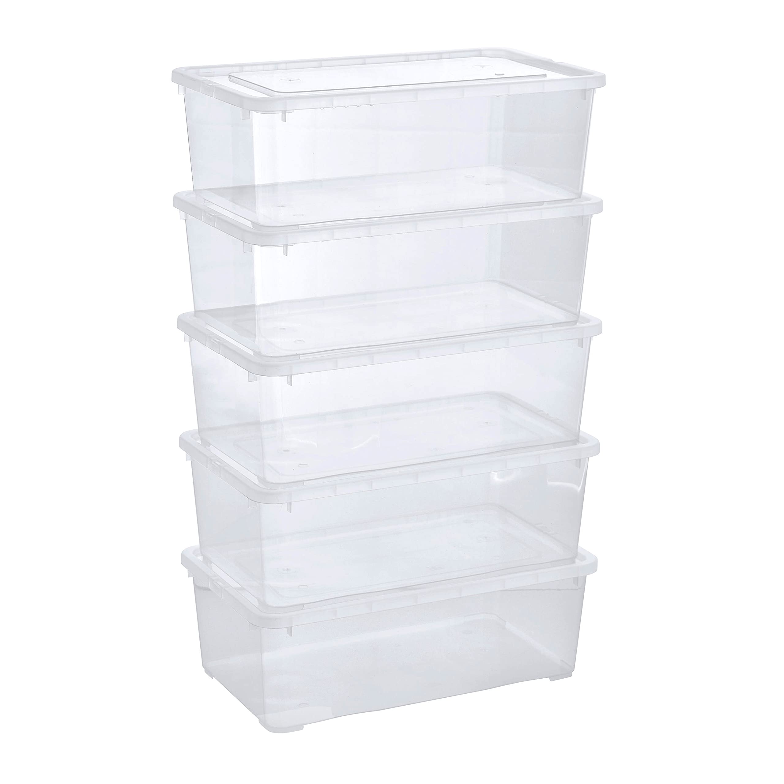 Grizzly 5 x Small Storage Boxes with Lids - 5 Litre - 13.2x7.9x4.3 inch (33.5x20x11 cm) - Stackable Clear Containers - Transparent Organiser
