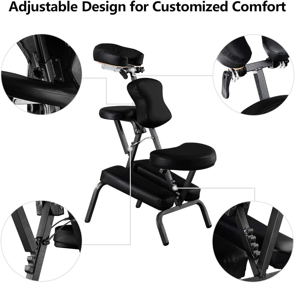 Mefeir Portable Massage Tattoo Chair w/ Carrying Bag, Folding Salon Spa Home Therapy Chair w/ Adjustable Face Cradle, Black: Kitchen & Dining